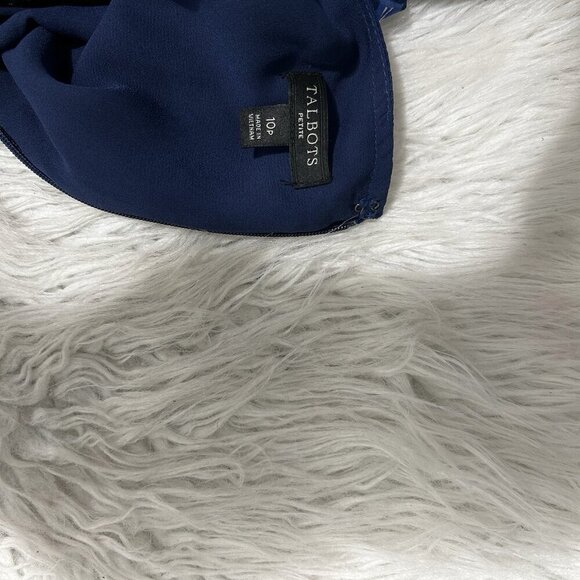 TALBOTS  GEORGETTE PAINTERLY SLEEVELESS NAVY BLUE FLORAL WRAP DRESS RUFFLE 10P - Picture 9 of 12